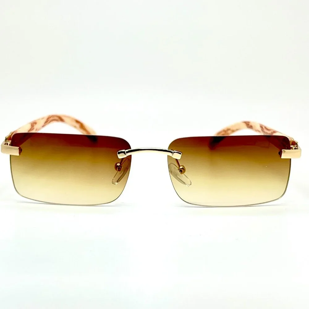 Men Sunglasses Brown Lens Square Gold‎ Frame Street Wear Light Weight Lentes New